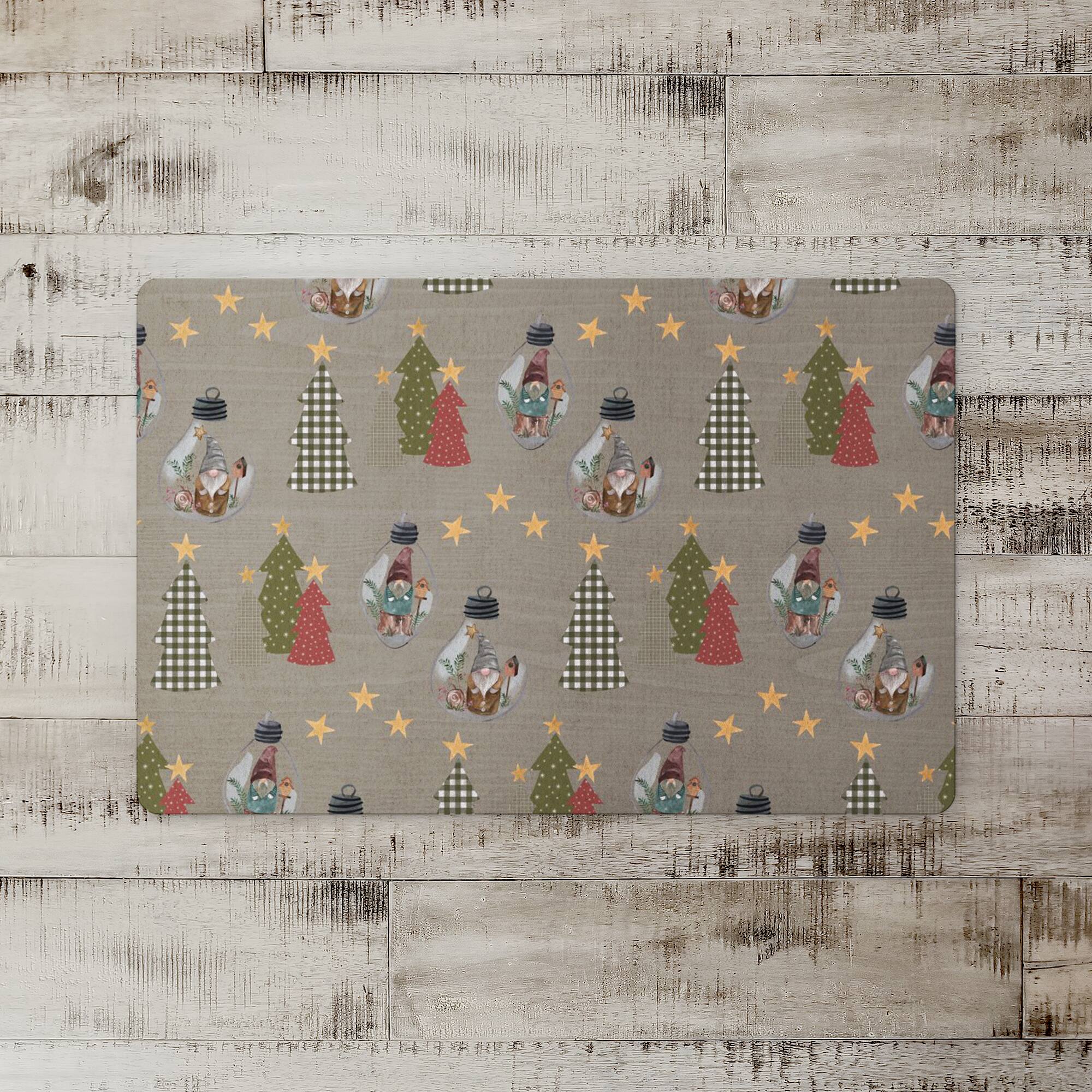 Gray Tree & Globe Pattern Floor Mat